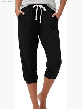 Plus Size Capri Joggers with Pockets High Waisted Lounge Pants